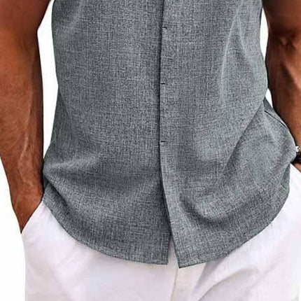 Men's Sleeveless Shirt | Solid Color Lapel | Cotton Linen Blend | Breathable & Durable | Classic Timeless Design | Ideal for Casual & Warm Weather | Versatile Pairing with Jeans or Trousers