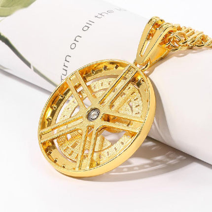 Retro Gold Round Pendant Necklace | Casual Jewelry | Fashionable Necklace | Timeless Design