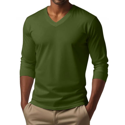 Men's Slim Fit V-Neck Long Sleeve T-Shirt | Cotton Blend | Casual Tee | Comfortable Stretch | Versatile Styling | Easy Maintenance | Ideal for Layering | Contemporary Design | Stylish Attire