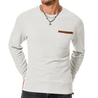 Men's Slim Fit Long Sleeve T-Shirt | Casual Waffle Texture | Round Neck | Patch Pocket | Soft Breathable Fabric | Versatile Layering Top | Comfortable Everyday Wear