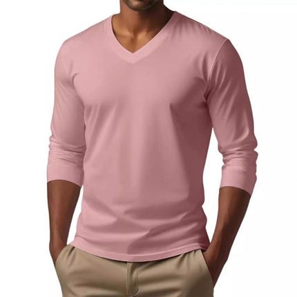 Men's Slim Fit V-Neck Long Sleeve T-Shirt | Cotton Blend | Casual Tee | Comfortable Stretch | Versatile Styling | Easy Maintenance | Ideal for Layering | Contemporary Design | Stylish Attire