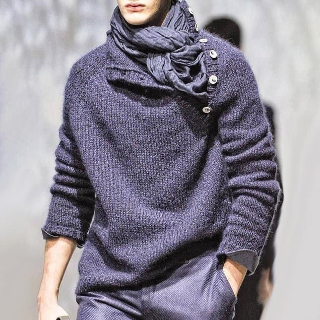Men's Button Collar Pullover Sweater | Solid Color | Long Sleeve Knitwear | Mid-Weight | Versatile Casual Style | Perfect for Fall Winter | Easy Match with Trousers & Jeans
