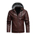 Men's Hooded Leather Jacket | Vintage Look | Fleece Lined | Slim Fit | Warm Casual Outerwear | Zip-Up Closure | Durable Leather | Wind-Resistant | Multiple Pockets | Versatile Style