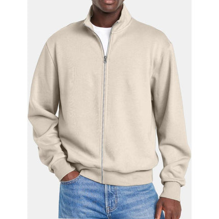 Men's Sweatshirt Jacket | Solid Color | Zipper Stand Collar | Long Sleeve | Soft Cotton-Blend Outerwear | Regular Fit | Versatile Lightweight Coat | Casual & Sporty Style | Spring & Fall Essential