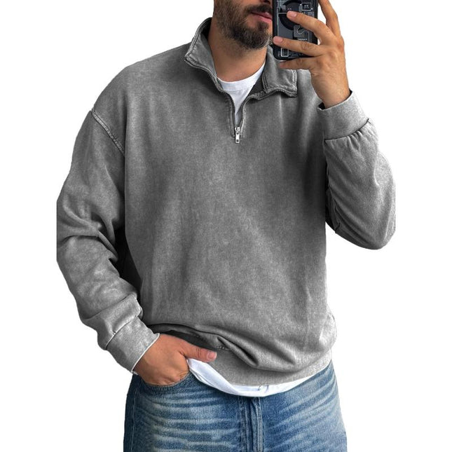 Men's Lapel Zipper Sweatshirt | Solid Color | Casual Style | Premium Cotton Blend | Contemporary Fit | Full-Length Zipper Closure | Smart-Casual Versatility | Comfortable Outerwear