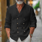 Men's Premium Cotton Linen Shirt | Stand Collar | Double Breasted | Long Sleeve | Breathable Durable Fabric | Sustainable Sourced | Comfortable Fit | Versatile Casual to Semi-Formal Wear