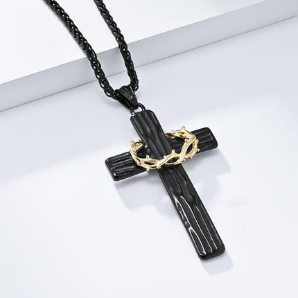 Vintage Wreath Cross Pendant Necklace | Casual Thorn Design | Unisex Jewelry Accessory | Antique Style Charm | Statement Necklace