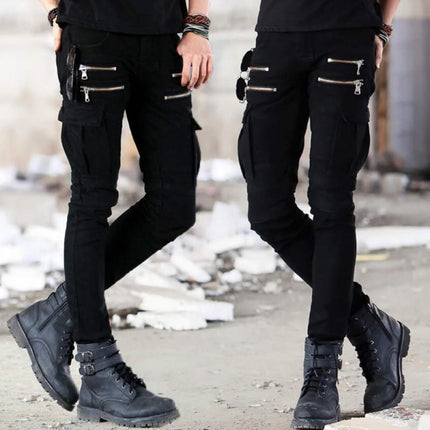 Men's Slim-Fit Jeans | Zipper Decor | Multi-Pocket | Mid-Rise Waist | High-Quality Denim | Casual | Durable & Stretch | Urban Style | Versatile | Streamlined Silhouette | Multiple Sizes Available