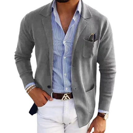 Men's Slim Fit Knitted Blazer | Casual Notch Lapel | Single-Breasted | Stylish Outerwear | Modern Tailored Design | High-Quality Fabric | Versatile Semi-Formal Jacket | Flap Pockets | Button Closure | Lined Interior
