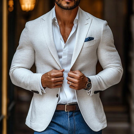 Men's Solid Color Blazer | Peak Lapel | Two Buttons | Casual Outerwear | Long Sleeve | Regular Fit | Versatile Fashion | Premium Fabric | Timeless Design | Smart-Casual Events