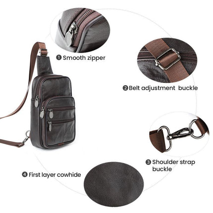 Men's Vintage Leather Crossbody Bag | Casual Zipper Messenger | Premium Leather | Adjustable Strap | Spacious Compartment | Secure Closures | Multiple Pockets | Compact | Lightweight | Versatile | Timeless Design