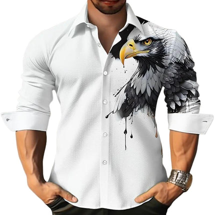 Men's Animal Print Shirt | Long Sleeve Lapel Collar | Modern Edgy Style | Casual Trendy Streetwear | Soft Breathable Polyester | Statement Piece | Versatile Fashion | Party Outings