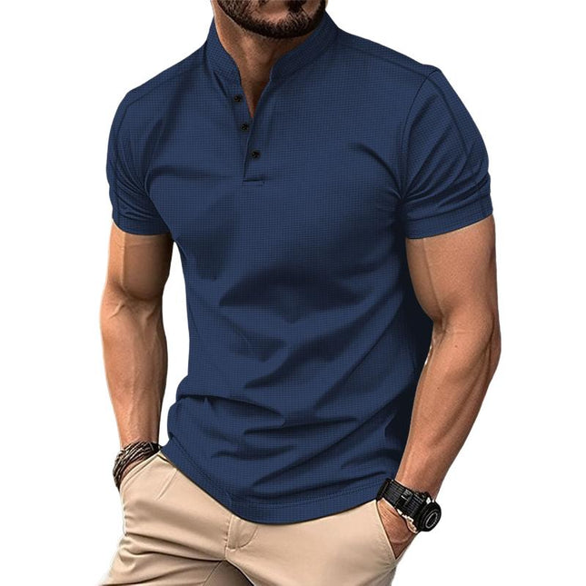 Men's Slim Fit Waffle T-Shirt | Stand Collar | Casual Short Sleeve | Soft Comfortable Fabric | Versatile Colors | Easy Care | Durable Stitching | Lightweight | Perfect for Layering