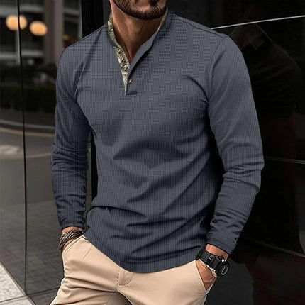 Men's Long Sleeve Waffle Knit T-Shirt | Colorblock Design | Crew Neck | Casual Fashion Layering Top | Durable Breathable Fabric | Regular Fit | Ideal for Fall Winter Spring | Versatile Style