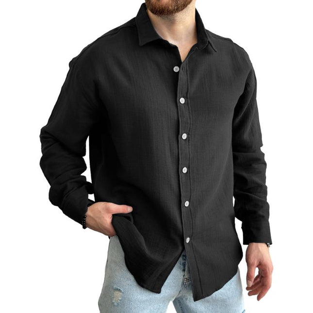 Men's Long Sleeve Dress Shirt | Solid Color | Lapel Collar | Regular Fit | Breathable Cotton Blend | Button-Down Closure | Smart Casual Wear | Versatile Styling | Suitable for All Seasons