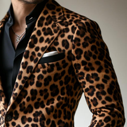 Men's Vintage Leopard Print Blazer | Casual Single Breasted Jacket | Notched Lapels | Classic Long Sleeve | Sizes S to 3XL | Lightweight Polyester | Fashion Outerwear for Parties & Business Casual