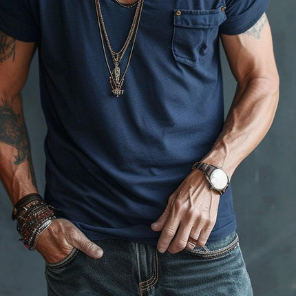 Men's V Neck Short Sleeve T-Shirt | Cotton Casual Top with Cargo Breast Pocket | Comfortable Regular Fit | Soft & Breathable | Versatile for Everyday Wear