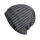Men's Warm Knitted Hat | Retro Two-Tone Vertical Stripes | Cable Knit with Flannel Lining | Cozy Winter Headwear | Durable Acrylic Yarn | Stylish Cold Weather Accessory | Versatile Color Palette