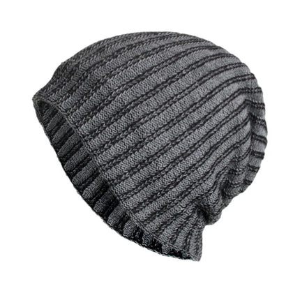 Men's Warm Knitted Hat | Retro Two-Tone Vertical Stripes | Cable Knit with Flannel Lining | Cozy Winter Headwear | Durable Acrylic Yarn | Stylish Cold Weather Accessory | Versatile Color Palette