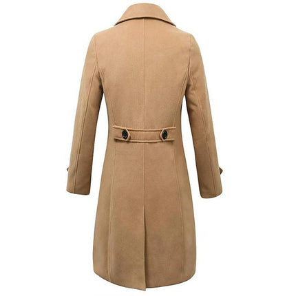 Men's Double Breasted Long Coat | Solid Notch Lapel | Winter Outerwear | Elegant Formal Classic Style | Refined Tailored Fit | Premium Material | Versatile Sizes | Timeless Charm for Cold Season