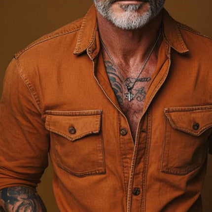 Men's Long Sleeve Retro Blended Shirt | Lapel Collar | Classic Pocket Design | Casual Regular Fit | All Season Versatile Style | Breathable & Comfortable Fabric | Available in Multiple Sizes