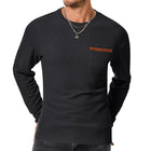 Men's Slim Fit Long Sleeve T-Shirt | Casual Waffle Texture | Round Neck | Patch Pocket | Soft Breathable Fabric | Versatile Layering Top | Comfortable Everyday Wear