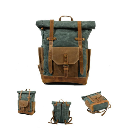 Men's Waterproof Canvas Backpack | Vintage Style | Contrast Design | Multi-Pocket | Weather-Resistant | Urban Outdoor Bag | Comfortable Fit | Durable Straps | Casual Daypack | Ideal for Travel | Men's Adventure Backpack