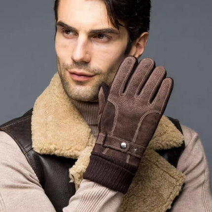 Men's Warm Touch Screen Gloves | Velvet Cotton Lined | Pigskin Leather | Waterproof & Windproof | Ergonomic Fit | Winter & Autumn Wear | Touchscreen Compatible | Breathable & Durable