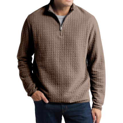 Men's Pullover Sweatshirt | Solid Color Plaid Jacquard | Loose Fit | Soft Fabric | Casual Style | Ribbed Hem & Cuffs | Crew Neck | Versatile Layering | Cozy Comfort | Perfect for Cool Weather | Stylish Texture