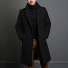 Men's Mid-Length Coat | Solid Color | Notch Lapel | Single-Breasted | Premium Quality | Versatile Outerwear | Various Sizes | Elegant Design | Fashionable and Comfortable | Stylish Warmth