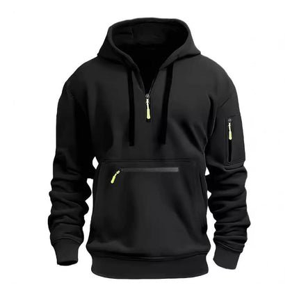 Men's Sports Hoodie | Casual Multi-pocket Design | Loose Fit | Adjustable Hood | Kangaroo & Side Pockets | Pullover with Front Zipper | Cotton-Polyester Blend | Breathable | Ribbed Cuffs & Hem | Versatile & Durable