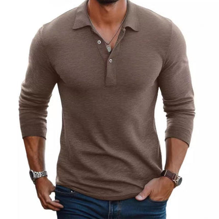 Men's Lapel Slim Fit Long Sleeve Polo Shirt | Cotton Blend | Casual & Semi-Formal | Breathable Fabric | Classic Polo Details | Ribbed Cuffs | Machine Washable | Versatile Styling | Premium Quality
