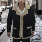Men's Shearling Coat | Solid Color | Wide Shearling Collar | Suede-Like Fabric | Mid-Thigh Length | Relaxed Fit | Long Sleeves | Button Closure | Casual to Smart-Casual | Fall & Winter Essentials