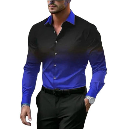Men's Gradient Long Sleeve Shirt | Button Closure | Loose Fit | Casual & Semi-Formal Wear | Comfortable & Durable