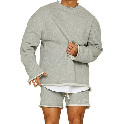 Men's Loose Fit Sweatshirt Shorts Set | Cotton Blend | Roll Hem Neck Cuffs | Pullover | Mid Waist | Long Sleeve | Round Neck | Casual Streetwear | Fall Winter Spring | M-2XL