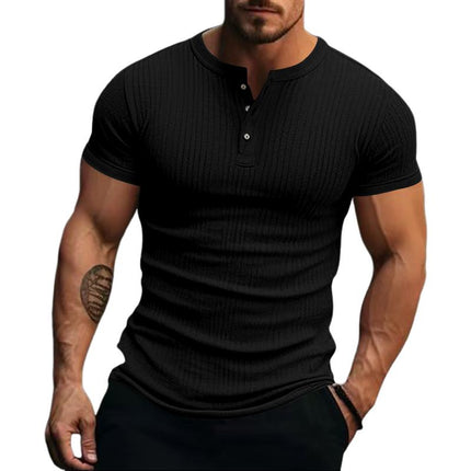 Men's Stretch Knit Henley T-Shirt | Short Sleeve Casual Top | Classic Button Placket | Comfortable Regular Fit | Breathable Fabric | Versatile Style for Everyday Wear