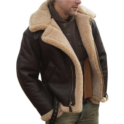 Men's Leather Lapel Jacket | Velvet Lined | Long Sleeve | Classic Style | Durable Outerwear | Versatile Colors | Regular Fit | Fall Winter Apparel | Sophisticated & Warm Clothing