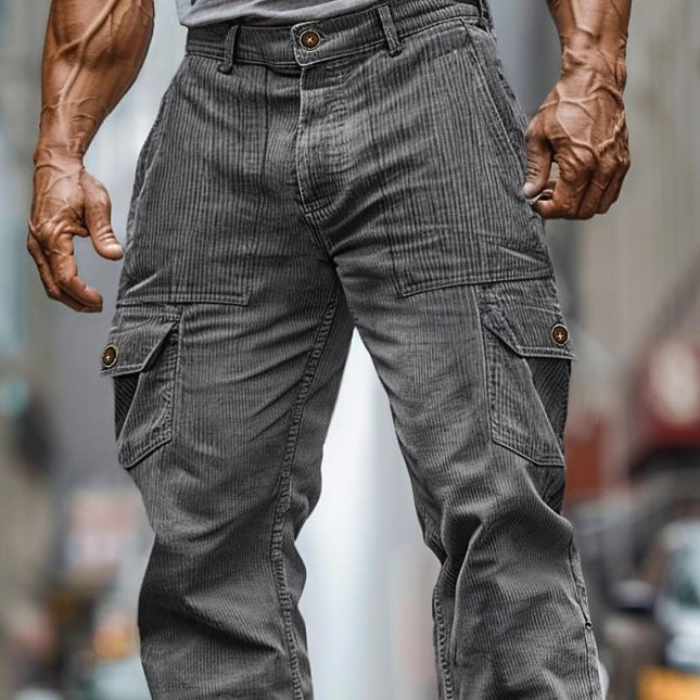 Men's Corduroy Cargo Pants | Straight-Leg Fit | Multi-Pocket Design | Solid Color | Durable & Warm Fabric | Versatile Style for Fall & Winter | Ideal for Casual & Outdoor Activities | Comfortable & Functional