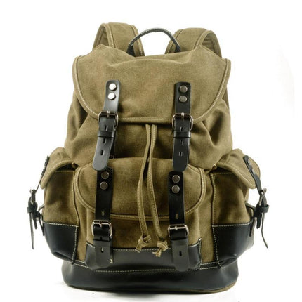 Vintage Men's Canvas Leather Backpack | Multi-Pocket | Outdoor | Casual | Durable Canvas | Leather Accents | Adjustable Straps | Versatile | Travel & Daily Use | Stylish Design | Secure Zipper Closure | Comfortable Carry