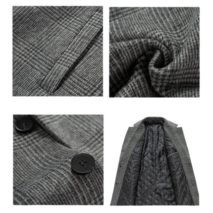 Men's Woolen Coat | Mid-length Plaid Design | Lapel Collar | Winter Outerwear | Warm and Stylish | Premium Fabric | Versatile Wardrobe Staple | Long Sleeve | Classic Elegant Look