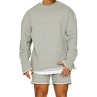 Men's Loose Fit Sweatshirt Shorts Set | Cotton Blend | Roll Hem Neck Cuffs | Pullover | Mid Waist | Long Sleeve | Round Neck | Casual Streetwear | Fall Winter Spring | M-2XL