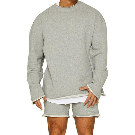 Men's Loose Fit Sweatshirt Shorts Set | Cotton Blend | Roll Hem Neck Cuffs | Pullover | Mid Waist | Long Sleeve | Round Neck | Casual Streetwear | Fall Winter Spring | M-2XL