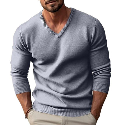 Men's V-Neck Solid Color Knitted Pullover Sweater | Long-Sleeved Casual Top | Soft Breathable Fabric | Versatile Style | Comfort Fit | Easy Care | Classic Timeless Design | Apparel for All Occasions