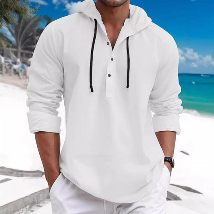 Men's Hooded Long Sleeve Shirt | Solid Loose Fit | Casual Wear | Comfortable & Versatile | Soft Fabric | Ideal for Layering | Sizes S-XXXL