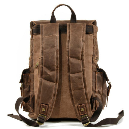 Men's Vintage Backpack | Beeswax Canvas & Leather | Multi-Pocket Design | Outdoor & Urban Use | Water-Resistant | Adjustable Straps | Durable & Stylish
