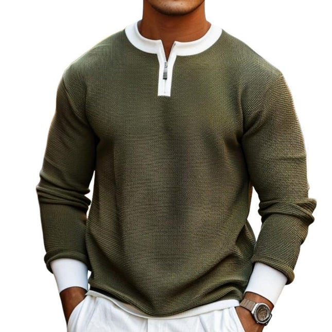 Men's Casual Colorblock Crewneck Sweater | Relaxed Fit | Partial Zipper | Full-Length Sleeves | Ribbed Cuffs | Cotton-Polyester Blend | Bold Contemporary Design | Lightweight Warmth | Ideal for Fall and Winter