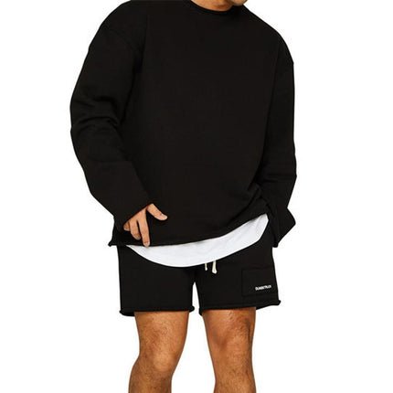 Men's Loose Fit Sweatshirt Shorts Set | Cotton Blend | Roll Hem Neck Cuffs | Pullover | Mid Waist | Long Sleeve | Round Neck | Casual Streetwear | Fall Winter Spring | M-2XL