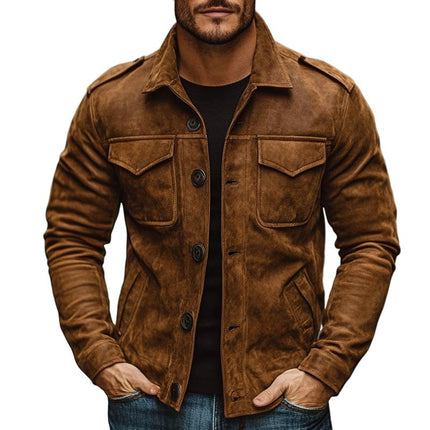 Men's Retro Suede Jacket | Vintage Casual Design | Button Pocket Details | High-Quality Suede Fabric | Lapel Collar | Long Sleeves with Button Cuffs | Perfect for Everyday Style | Autumn & Winter Outerwear