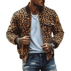 Men's Leopard Print Bomber Jacket | Vintage Style | Chest Pocket Detail | Premium Fabric | Ribbed Cuffs | Stand-Up Collar | Retro Charm | Versatile Fashion | Bold Outerwear