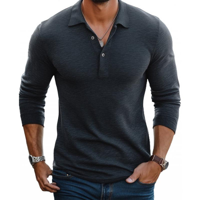 Men's Lapel Slim Fit Long Sleeve Polo Shirt | Cotton Blend | Casual & Semi-Formal | Breathable Fabric | Classic Polo Details | Ribbed Cuffs | Machine Washable | Versatile Styling | Premium Quality